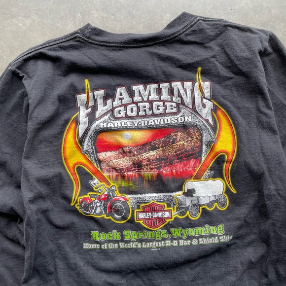 VINTAGE BLACK HARLEY DAVIDSON LONGSLEEVE TEE SHIRT MEDIUM - Picture 2 of 6